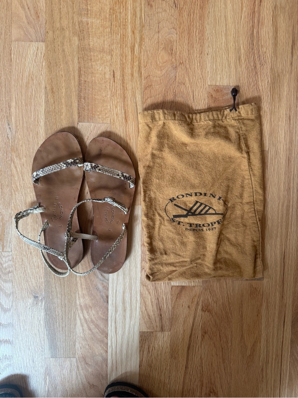 Rondini St. Tropez Python and Leather  Strap Leather Sandals 7